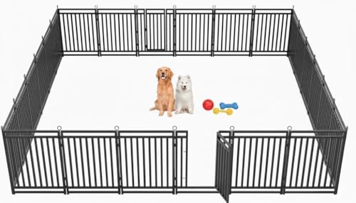 Image of Dog Fence Outdoor Indoor, 47 Inch Height 24 Panels Dog Playpen for Large /Medium /Small Dogs Metal Dog Pen for Yard Camping and RV | Black-Silver