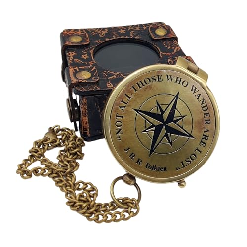 Brújula vintage de latón con funda de cuero miniatura 1