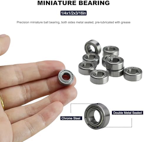 20 PCS R188ZZ Deep Groove Ball Bearings - 1/4 Inch x 1/2 Inch x 3/16 Inch - Both Sides Metal Shielded Chrome Steel Bearings for Small Mechanical Equipment (R188-ZZ) — view 3