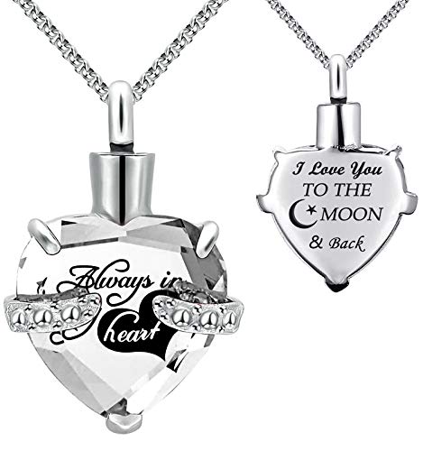 Urn Necklaces for Ashes "Always in My Heart" Heart Cremation Jewelry Memorial Pendant Birthstone Necklace (April URN)