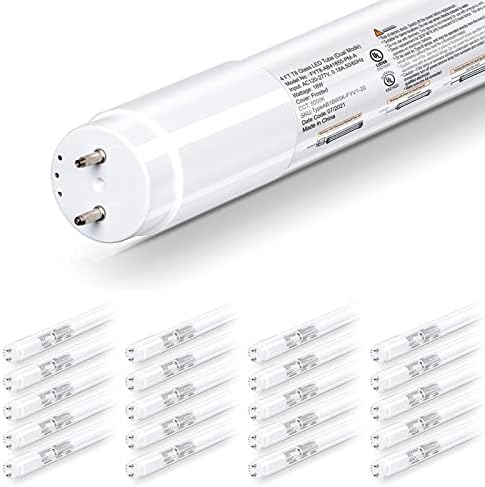 hykolity 20 Pack 4FT LED T8 Hybrid Type A+B Light Tube, 18W, Plug & Play or Ballast Bypass, Single-Ended OR Double-Ended, 5000K, 2400lm, Frosted Cover, T8 T10 T12 for G13, , 120-277V, UL Listed