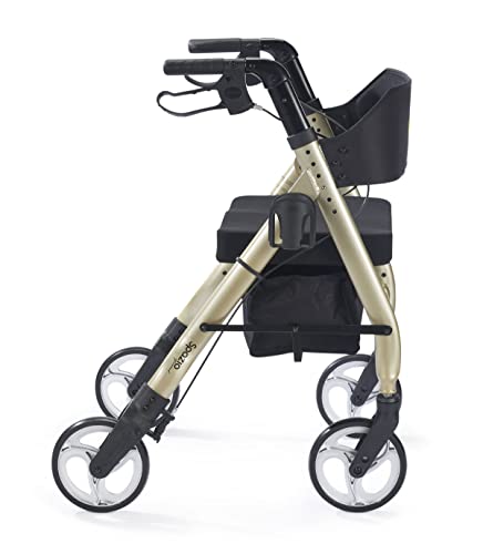 Comodità Spazio Special Extra Wide Heavy-Duty Rollator Walker With Seat, Wheeled Rolling Walker For Adults, 20" W Orthopedic Seat, Ergonomic Backrest, 4 Wheel, Cup And Cane Holder, Metallic Champagne #TOP2