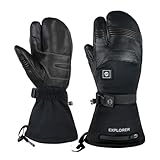 MOUNT TEC Explorer 5 Rechargeable Electric Battery Heated Gloves Waterproof 3-Finger Skiing and Snowboarding Gloves for Men Women (Black, M)