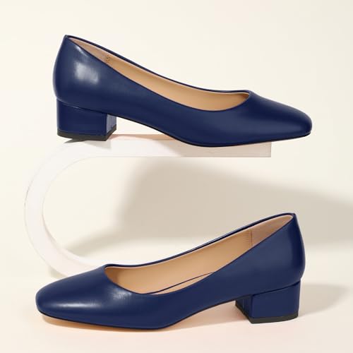 Women's Low Heel Pumps 1.2 Inch Square Toe Slip On Chunky Block Heel Comfortable Dress Shoes for Office Work Business Casual Professional3