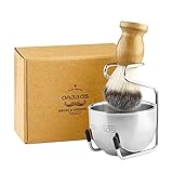 Anbbas Shaving Brush Synthetic Badger Hair Wood Handle,Stainless Steel Shaving Stand and Bowl,Perfect for Men Wet Shave