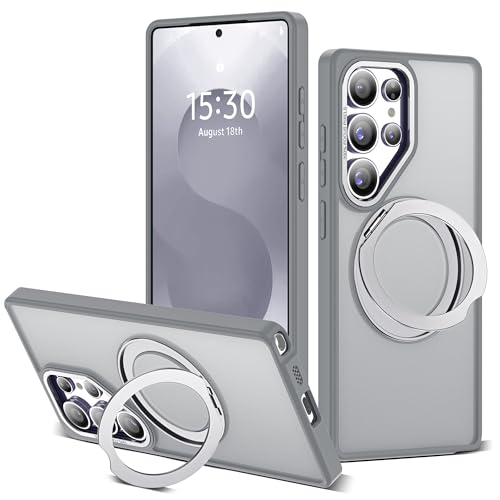 Image of for Samsung Galaxy S25 Ultra Case with 360Rotatable Magnetic Ring Stand Compatible with Mag-Safe Military Protection Shockproof Matte Translucent Phone Cases for S25 Ultra 6.9 inch,Gray