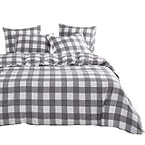 Wake In Cloud - Gray Plaid Comforter Set, 4 Pillow Cases, Buffalo Check Gingham Geometric Checker...