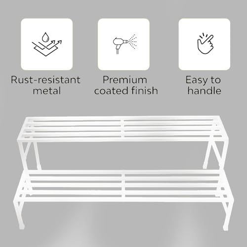 Image of IRON LANDS OAK 2 Step 37 Spectacular 3 Feet Heavy Duty Metal Perfect Plant Stands Display Rack Indoor & Outdoor for Your Home Balcony Hotel and Garden Decor (White)