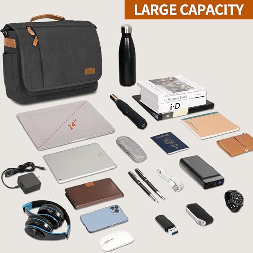 Image of ESTARER 13-14 Inch Laptop Messenger Bag Water-Resistant Canvas Shoulder Bag for Business College, Grey