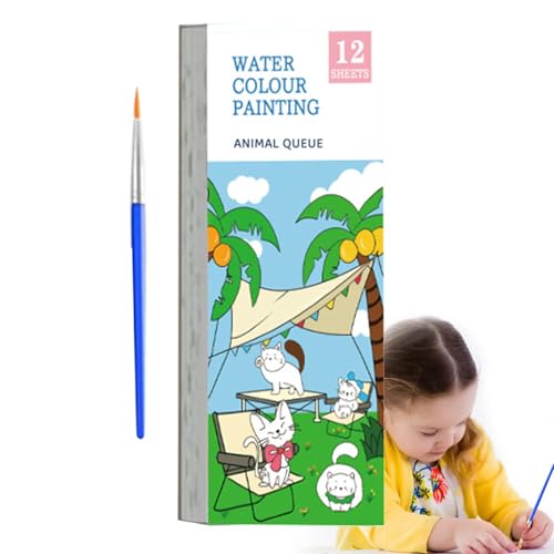 水彩画ぬりえ本、ポータブル水彩絵の具キット, キッズ水彩絵の具セット アートクラフト, 水彩絵の具でペイント、4〜8歳の女の子、男の子向けの水彩絵の具セット