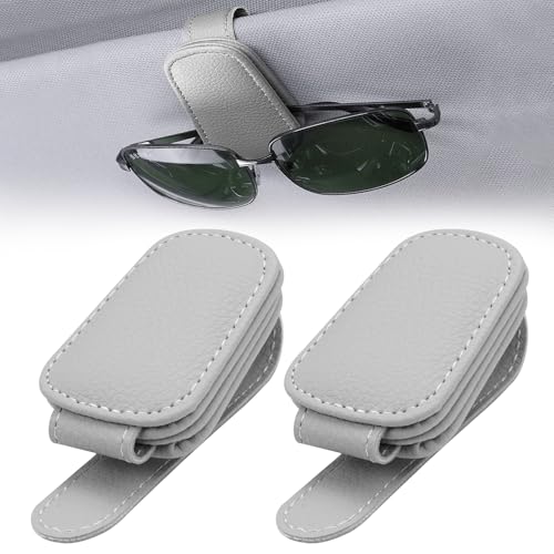 2 Pièces Porte Lunettes pour Voiture en Cuir, Support Lunettes pour Voiture, Porte Lunette pour Voiture, Visière Voiture Porte Lunette pour Tous les Clips de...