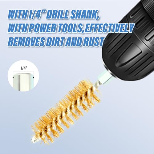 Image of 12Pcs Bore Cleaning Brush, Copper Wire Bore Brush Set with 1 /4 inch Hex Shank Handle for Power Drill