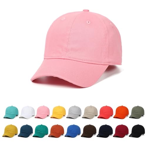 TUANMOZI 20 Farbe Snapback Cap Junge Mädchen Baseballcap 100% Baumwolle Kappe Einfarbig Sonnenschutz Sonnenhut Outdoor Basecap Einstellbar Baseballkappe Kinder (DE/NL/SE/PL Numerisch 47 54 Rosa)
