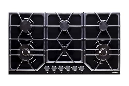 Premiertech Piano Cottura A Gas 6 Fuochi, 90 Cm, Vetro Nero, Incasso 83 X 49Cm, Doppi Bruciatori Wok, Supporti In Ghisa, Predisposto Metano E Kit Ugelli Gpl Inclusi, PC906G - 4