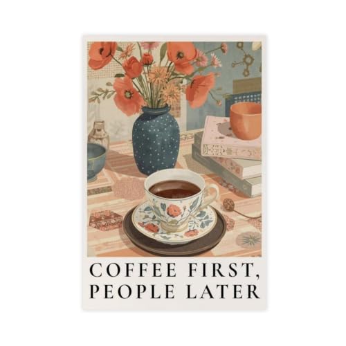 Poster sur toile Drink Coffee First idée cadeau originale style rétro