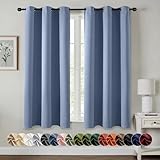 MIULEE Denim Blue Blackout Curtains for Bedroom Living Room 63 Inches Long 2 Panels, Thermal Insulated Room Darkening Drapes Solid Grommet Noise Reduction Light Blocking Window Treatments 40x63 Inch