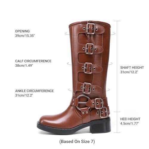 DREAM PAIRS Women's Knee High Biker Moto Boots,Brown,6.5 - image 5