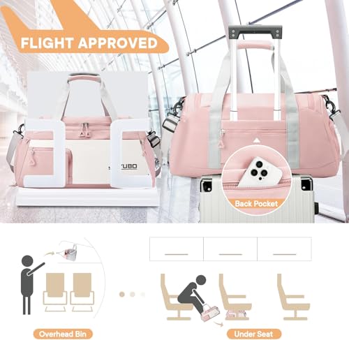 Image of NISUN Nylon 50cm Travel Duffle Bag Multi- Pocket Sports Shoulder Bag for Women with Wet Pocket & Shoe Compartment Weekender Overnight Travel Luggage Bag (Light Pink, 25x27x50cm)