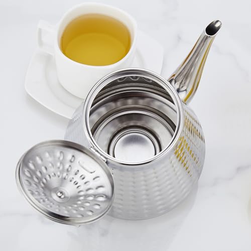SANQIAHOME 1.6L(54oz) Stainless Steel Hammer Patterned Teapot with Removeable Infuser,Loose Leaf Cover,Silver by SANQIAHOME - Image 7