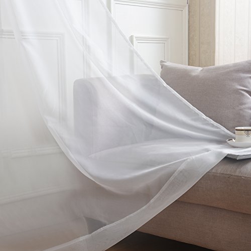 Aquazolax Grommet Top White Sheer Voile Panels Window Curtain Darpes For Living Room/Hotel, 1 Pair, 54 Inch Wide X 96 Inch Long #TOP4