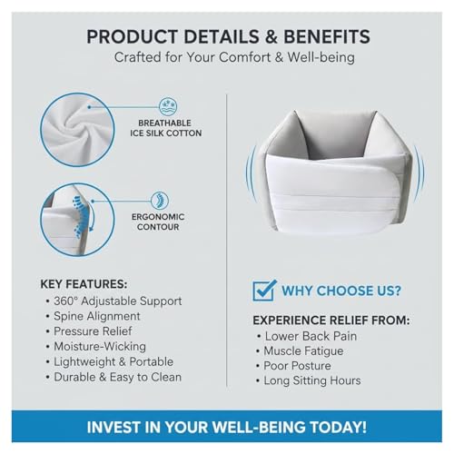 Oreiller de soutien réglable à 360 degrés coussin ergonomique pour bas du dos - 3