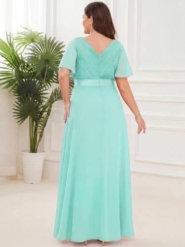 Image of Ever-Pretty Women's Chiffon Formal Evening Dresses for Curvy Women V-Neck Plus Size Floor Length Bridesmaid Dress