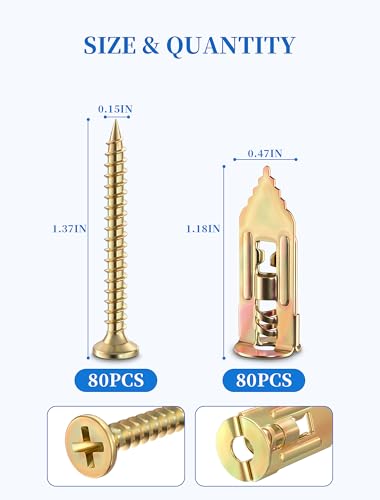 Image of 160 PCS Self Drilling Drywall Anchors with Screws Kit, Zinc Plated