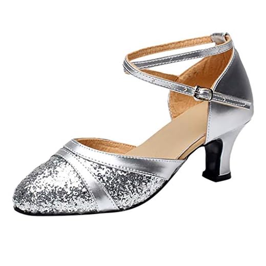 Dansskor för kvinnor Mary Jane Court skor Rumba Waltz bal balsal latin salsa dansskor fyrkantiga domstolskor av Kinlene, - Silver - 5 UK
