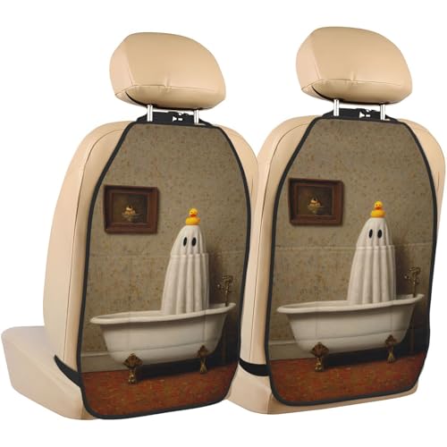 XBubupX Cute Ghost Vintage Clawfoot Bathtub Bathroom Car Seat Back Kick Protectors,2 Pack Kick Mats With Storage Pockets For Vehicles To Protect From Dirt Mud Scratches