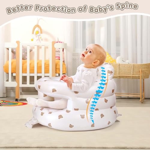 Miniatura 5 de Asiento Inflable Para Bebé Partir De 3 Meses, Silla Infantil Inflable Con Bomba De Aire Integrada, Silla Inflable Con Soporte Para Espalda Y Cuello Para Viajes, Alimentación, Camping, Aprender