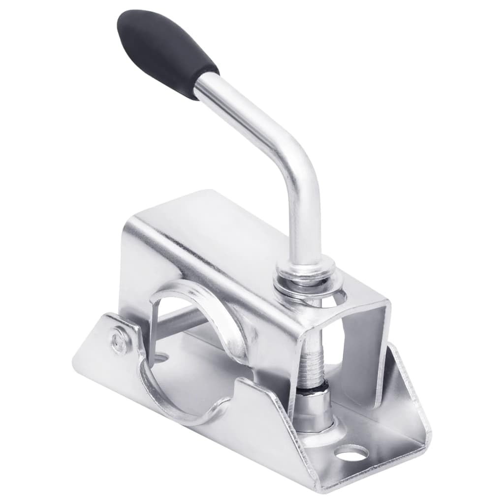 Abrazadera de rueda de apoyo de acero galvanizado de 13,5 x 6,5 x 14 cm para tubo de 48 mm, con mango de goma, apto para remolque, tráiler, coche y transporte