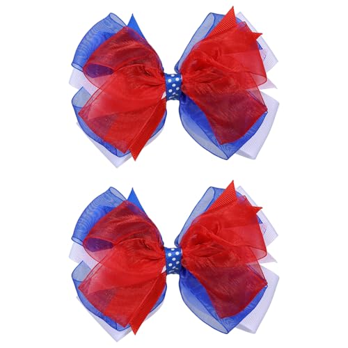 5" Patriotic July 4th Hair Bows Clips Big Red White Blue Mesh Grosgrain Ribbon Alligator Barrettes for Girls Women Memorial Independence Day Summer Holiday outfit Accessory Gift