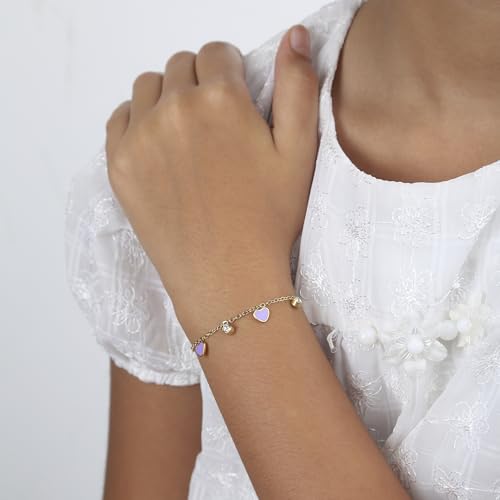 Image of Lavender Heart 18K Gold Plated Bracelet for Girls | Anti Tarnish Hypoallergenic Kids Charm Bracelet | Pack of 1