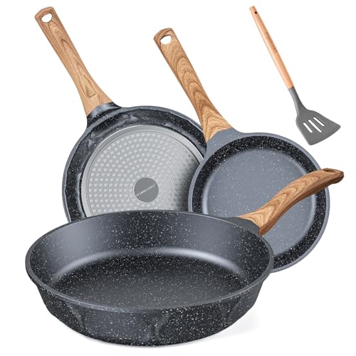 ITSMILLERS Kitchen Nonstick Cookware 3 Piece Omelette Pan Skillet Set, Nonstick Die-cast Deep Frying Pans set with Induction Bottom, 8, 9.5 & 11 Inches Frying Pans with Stay Cool Handles, PFOA Free