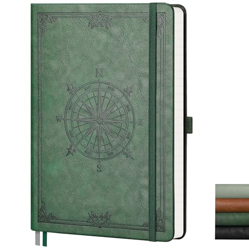 Image of AHGXG Graph Grid Paper Notebook, 192 Pages, A5 Medium Size (5.7'' x 8.3'') | 5 Squares per Inch, Leather Hardcover, 100 GSM Thick Paper, for School, Students, Math, Engineering (Dark green)