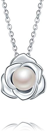 KEETEEN Lovely Rose High Polished 925 Sterling Silver Earrings with 7mm Natural Freshwater Pearl (Necklace Pendant)