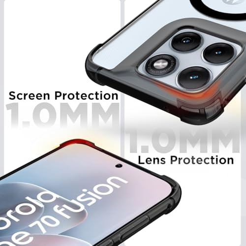 Image of RIGGEAR Shockproof Clear Hybrid Airbag Armor Magnetic Back Cover Case Compatible with MagSafe Accessories for Motorola Moto Edge 70 Fusion 5G (Clear-Black TPU Bumper + Transparent PC)(Black)