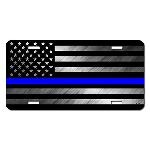 Blue Line Subdued American Flag License Plate (6
