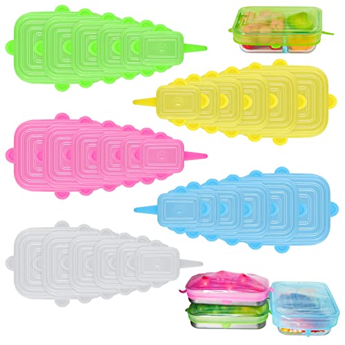 30 Pieces Silicone Stretch Lids Rectangle Reusable Silicone Lids Microwave Cover For Food Storage 6 Different Sizes For Square And Rectangle Containers Microwave Freezer Dishwasher Safe #TOP27