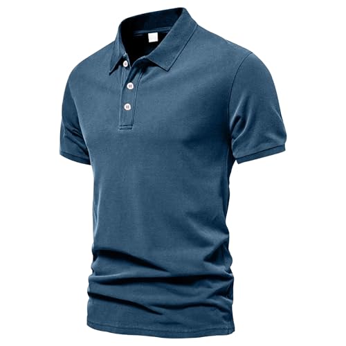 Zylphorix Men's Solid Slim Fit Short Sleeved T Shirt Quarter Zipper Lapel Trendy Shirts Summer Casual Daily Street Pullover (Blue,3X-Large)