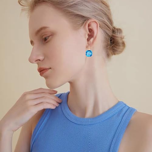 JIMARIN Sparkly Crystal Square Leverback Earrings Rhinestone Geometry Dangle Drop Earrings For Women Brides Bridesmaids Weddings (Blue) by JIMARIN - Image 3