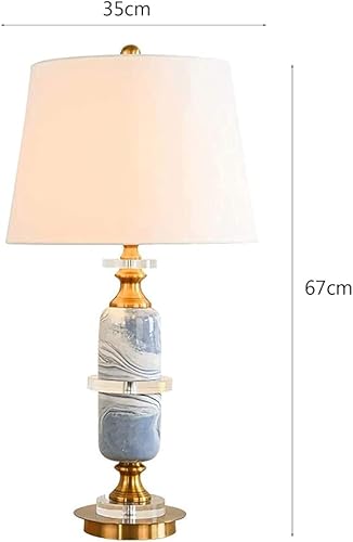 Miniatura 2 de Lámpara de mesa de cerámica esmaltada Lámpara de noche para dormitorio con pantalla de tela Lámpara de escritorio de mármol azul para sala de estar,