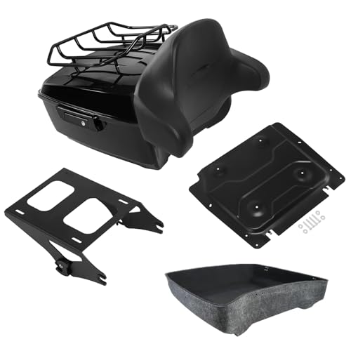 PEGSTREAMLINER Vivid Black King Luggage Pack Trunk Backrest Mount Rack Plate Fit for 2014-2025 Harley Touring Road King Street Electra Glide and Select CVO Models