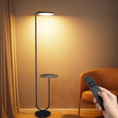 Image of SIBRILLE 36W LED Floor Lamp with Table, Super Bright Standing Lamp, Modern Stepless Dimmable Torchiere Tall Lamp with Remote Control, 350Rotating Head Floor Lamp for Living Room, Bedroom, Office