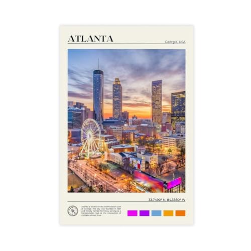 Atlanta Downtown Skyline Ferris Wheel Skyscrapers Georgia State Art Poster