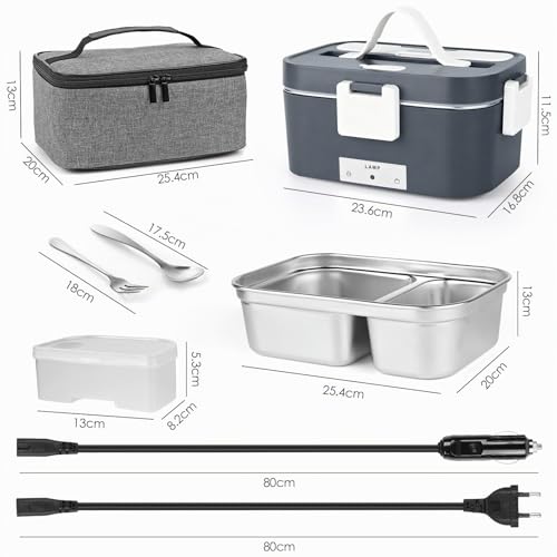 Miniatura 7 de Dreamhigh 100w Fiambrera Electrica Comida Trabajo 1.8l, Fiambrera Termica A Prueba De Fugas Con Bolsa Tenedor Y Cuchara, 12v 24v 220v Loncheras De Trabajo, Para Oficina De Camiones