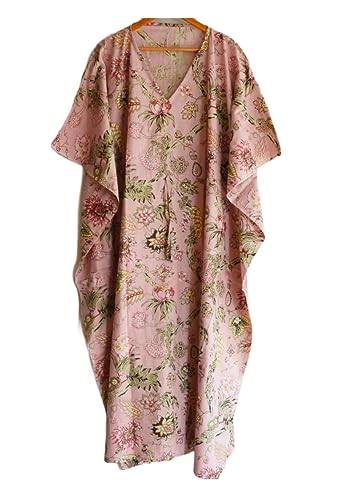Beautiful Leaf Print Caftan, Flower Block Print Sleepwear Maxi Kimono Robe Cotton Handmade Kaftan Dress Long Caftan, Dress Beach Cover up