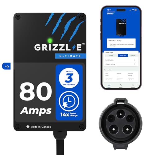 Grizzl-E Ultimate Level 2 Fastest 80A / 19.2 kW Electric Vehicle (EV) Charger, UL Tested and Certified, Metal Case, Indoor/Outdoor Electric Car Fast Charging Station, Hardwired, Classic Black, J1772