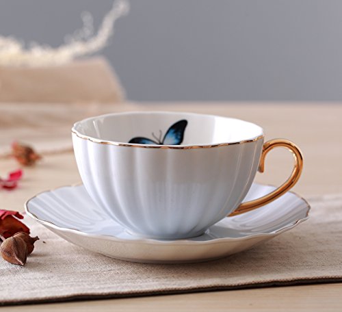 Jusalpha® Elegant Tea Cup and Saucer Set-Coffee Cup Set with Saucer and Spoon FD-TCS03-4COLOR - Thumbnail 2
