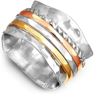 Bohemian Three Tone Wide Band Ring for Women – Gold Plated Alloy Vintage Design, Statement Jewelry Gift for Her, Birthday Present for Wife, Best Friend or Sister image 5